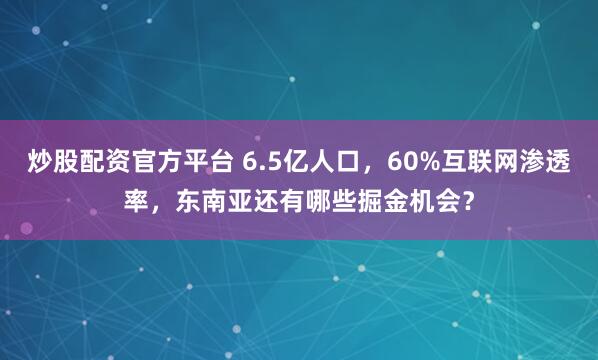 炒股配资官方平台 6.5亿人口，60%互联网渗透率，东南亚还有哪些掘金机会？